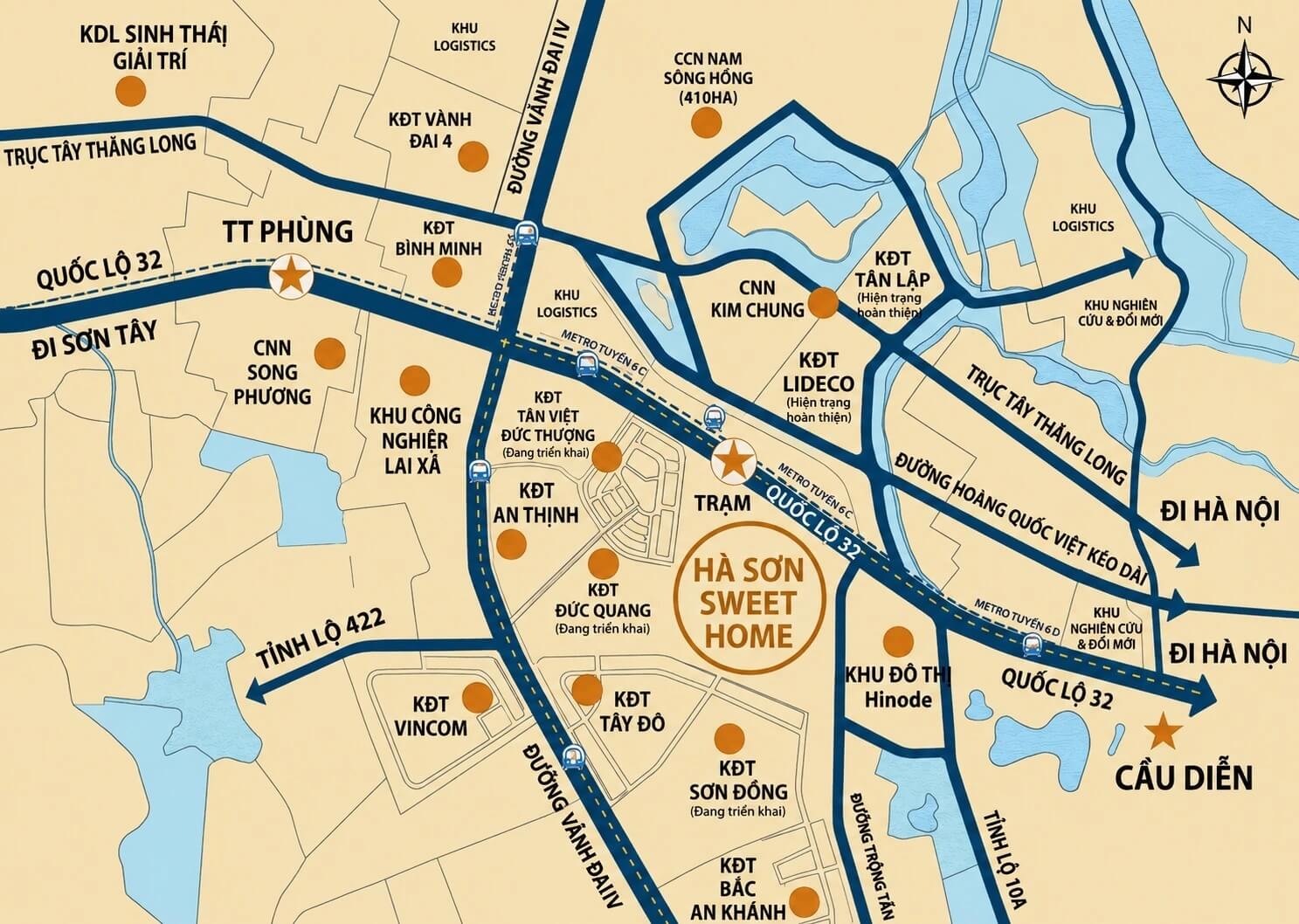 vị trí dự án hà sơn sweet home trạm trôi